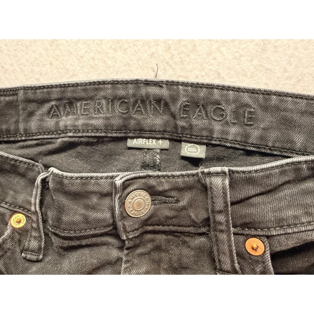 American Eagle Airflex+ Skinny Distressed Black Jeans Mens 30x30 Shredded Denim